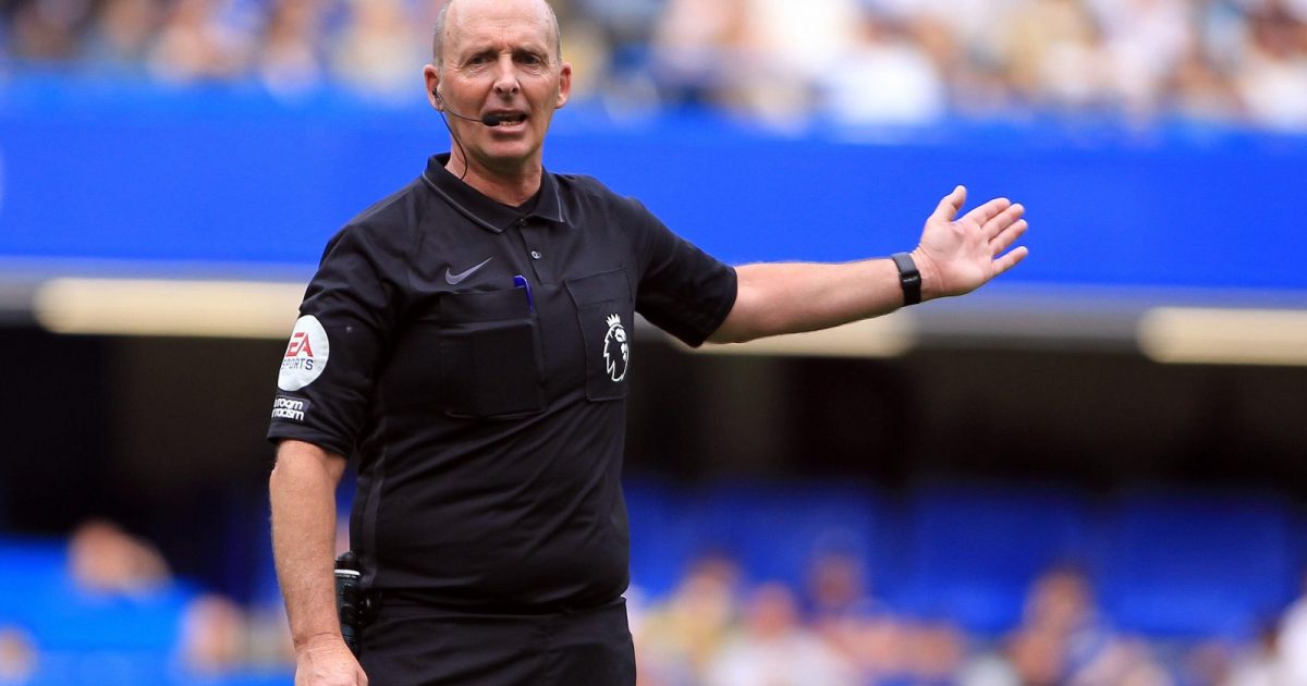 Referee Mike Dean looks on. Premier League match, Chelsea v Watford at Stamford Bridge in London on Sunday 22nd May 2022.