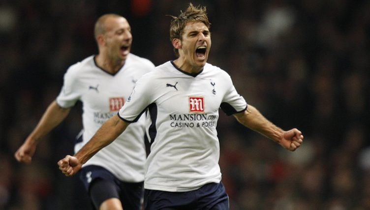 David Bentley celebrates scoring for Tottenham against Arsenal in October 2008.