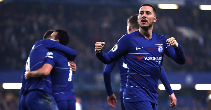 Chelsea's Eden Hazard celebrates goal v Tottenham