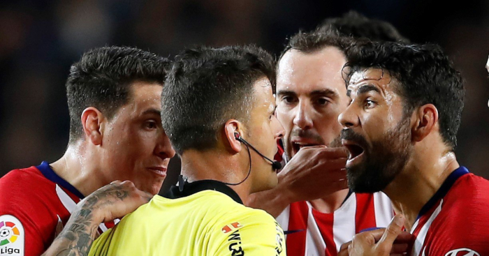 Diego Costa Sent Off Atletico Madrid Barcelona Planet Football