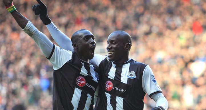 Newcastle's Papiss Cisse and Demba Ba celebrate against Blackburn. St James' Park, Newcastle, February 2012.