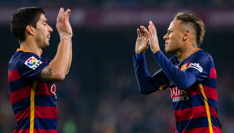Neymar jr. celebrates scoring the goal with Luis Suarez during the match between FC Barcelona vs Athletic Club, for the 1/4 2st leg of the King's cup, played at Camp Nou Stadium on 27th Jan 2016 in Barcelona, Spain.Neymar jr. celebrates scoring the goal with Luis Suarez during the match between FC Barcelona vs Athletic Club, for the 1/4 2st leg of the King's cup, played at Camp Nou Stadium on 27th Jan 2016 in Barcelona, Spain.