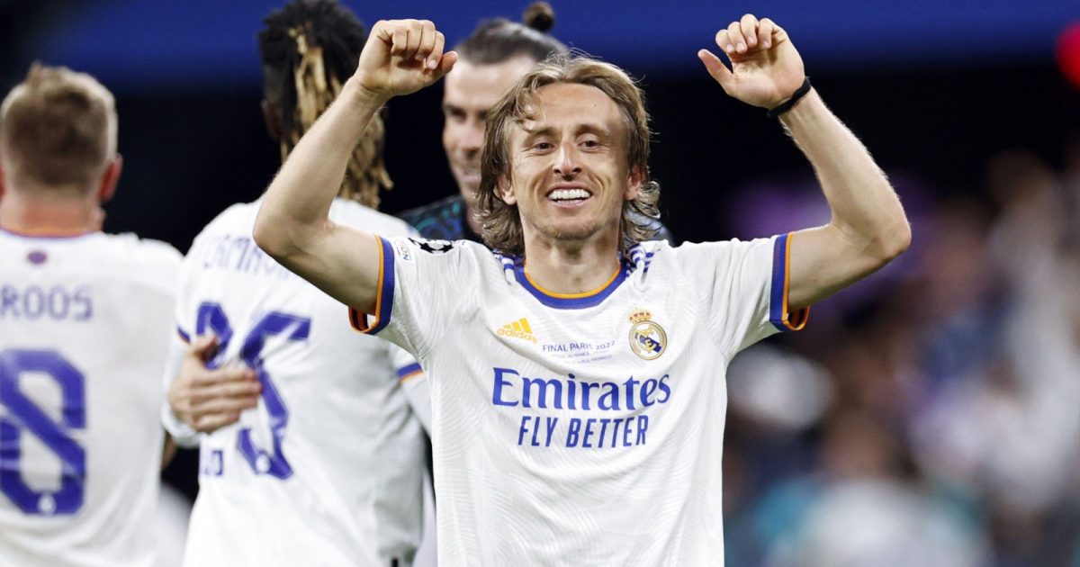Luka Modric celebrates after the UEFA Champions League final between Liverpool and Real Madrid at Stade de France, Saint-Denis, France, May 2022.