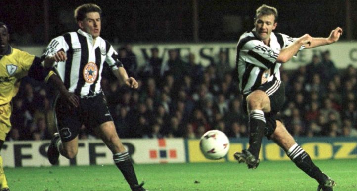 Alan Shearer playing for Newcastle United v Totetnham at St James' Park, December 1996.