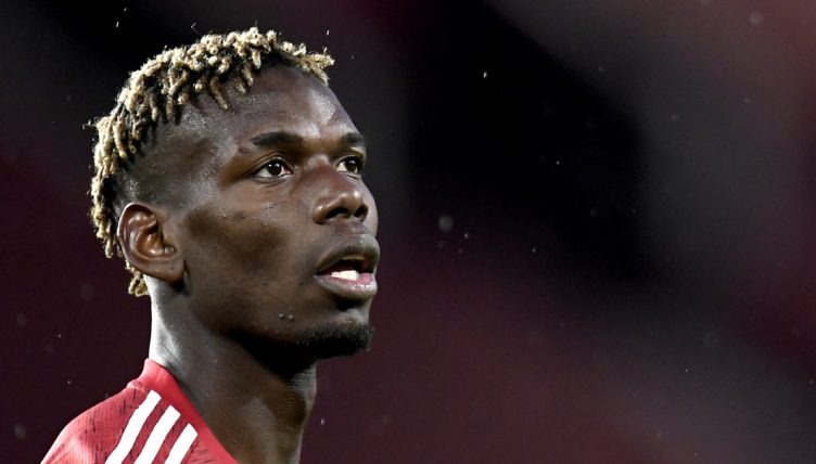 Paul Pogba of Manchester United reacts during the UEFA Europa League semi final, first leg soccer match between Manchester United and AS Roma at Old Trafford in Manchester, Britain, 29 April 2021.