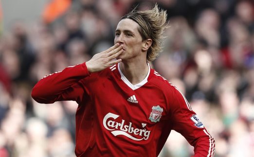 Fernando Torres celebrates after scoring for Liverpool in the Premier League. Anfield, March 2010.