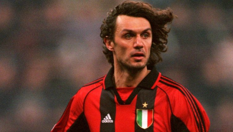 Paolo Maldini playing for AC Milan against Internazionale. San Siro, January 2000.