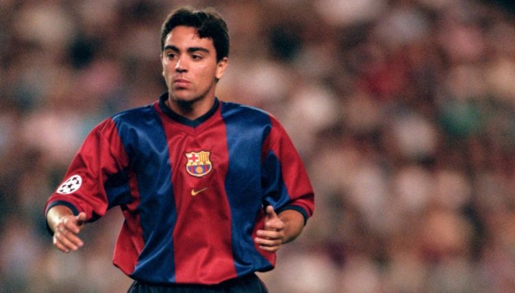 Barcelona midfielder Xavi playing in a Champions League group stage game against Brondby, 30 September 1998, Camp Nou, Barcelona