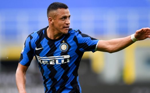Alexis Sanchez celebrates after scoring for Inter Milan. San Siro, May 2021..