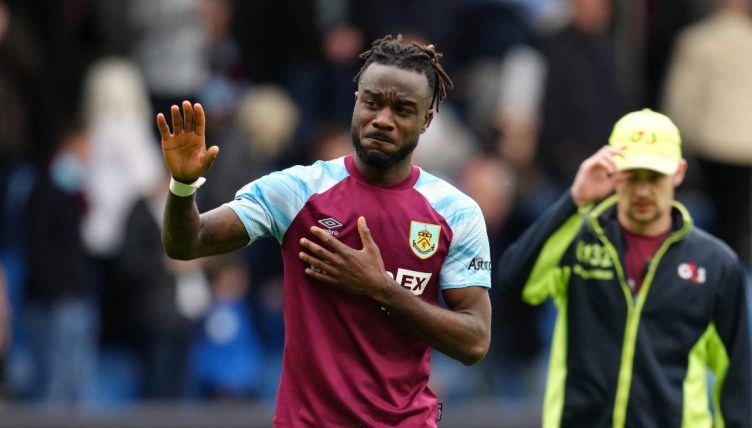 Burnley's Maxwel Cornet reacts to relegation to the Sky Bet Championship following the Premier League match at Turf Moor, Burnley. Sunday May 22, 2022.