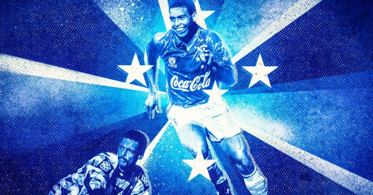 Illustration of Ronaldo Nazario, o Fenomeno, playing for Cruzueiro in the Campeonato Brasileiro match against Bahia in November 1993 at the Mineirao stadium in Belo Horizonte.