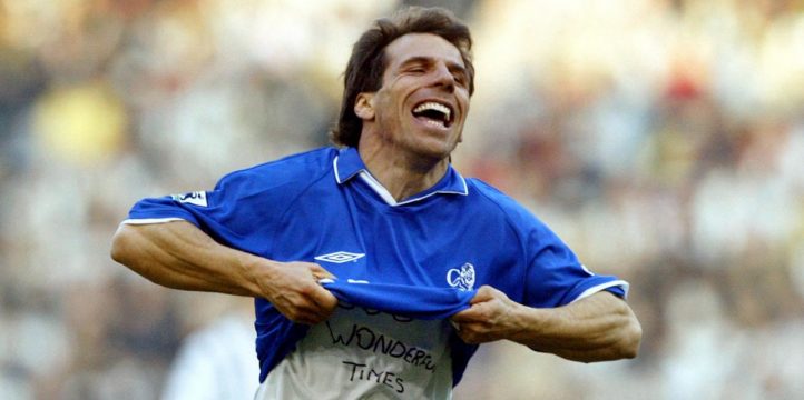Chelsea's Gianfranco Zola after scoring against West Bromwich Albion in the Premiership. The Hawthorns, West Bromwich. 16 March 2003.