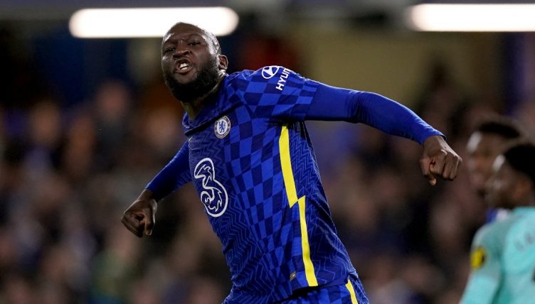Chelsea striker Romelu Lukaku celebrates scoring, Stamford Bridge, London, December 29, 2021.