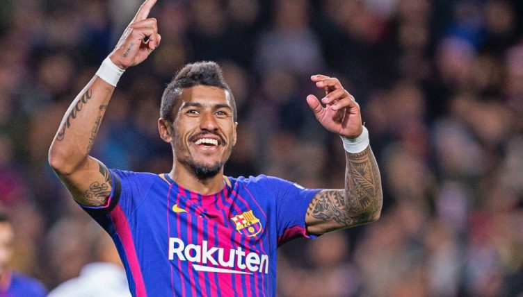arcelona midfielder Paulinho celebrates scoring during the match against Deportivo Coruna at Camp Nou Stadium on 17th December 2017 in Barcelona, Spain.
