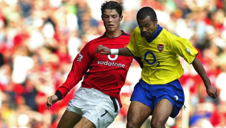 Cristiano Ronaldo and Ashley Cole battle for the ball. Old Trafford, September 2003.