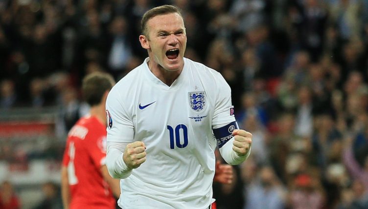 Wayne Rooney celebrates after breaking Bobby Chalrton's England goal record. September 2015.