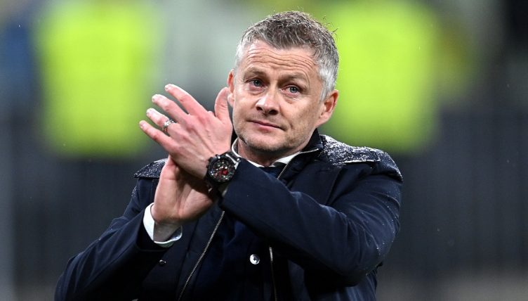 Ole Gunnar Solskjaer applauds the Manchester United fans.