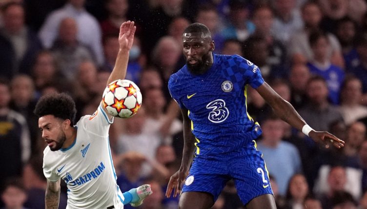 Antonio Rudiger heads the ball