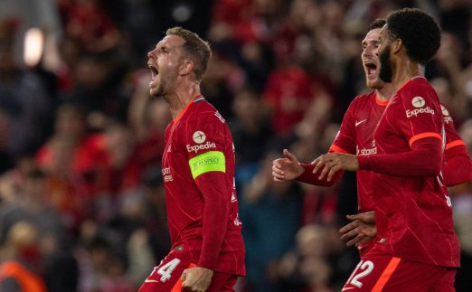 Liverpool captain Jordan Henderson celebrating his winning goal against AC Milan.