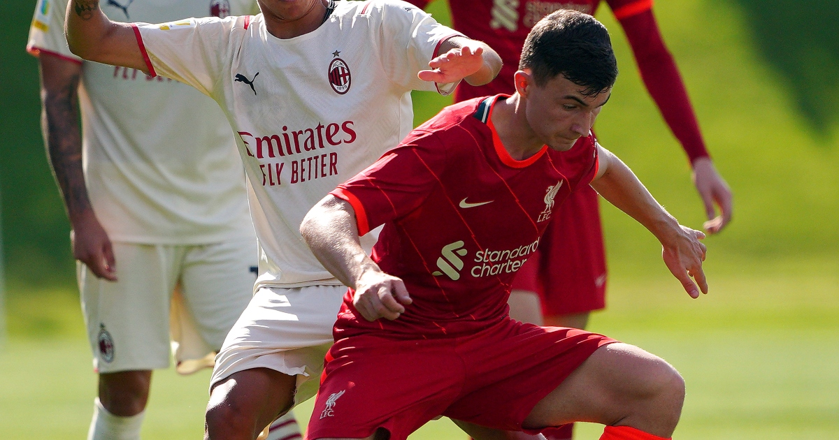 Liverpool's Mateusz Musialowski in action during the UEFA Youth League game against AC Milan
