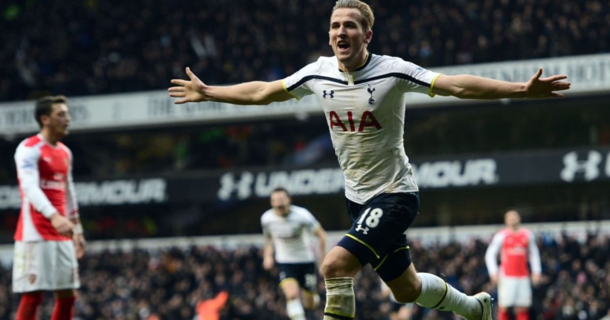 Tottenham Hotspur's Harry Kane celebrates scoring the winning goal against Arsenal. White Hart Lane, February 2015.