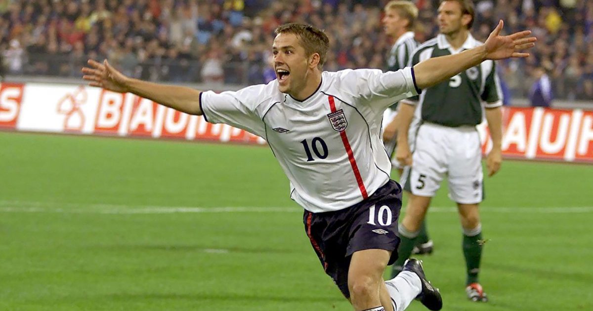 England's Michael Owen celebrates scoring against Germany in the World Cup Qualifying game at the Olympiastadion, Munich, Germany. 1 September 2001.
