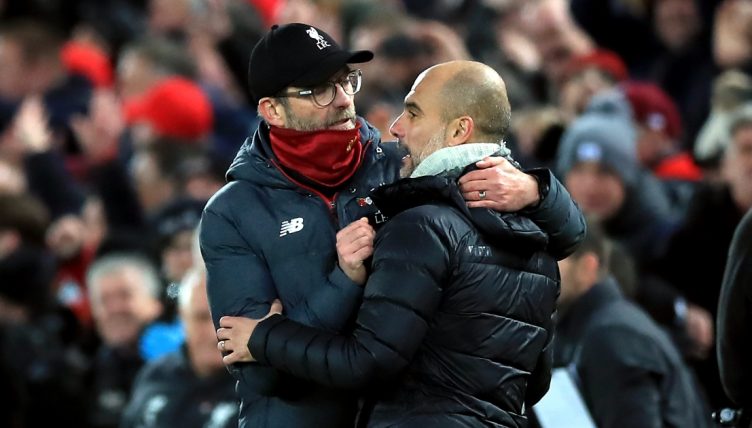 Liverpool manager Jurgen Klopp and Man City manager Pep Guardiola