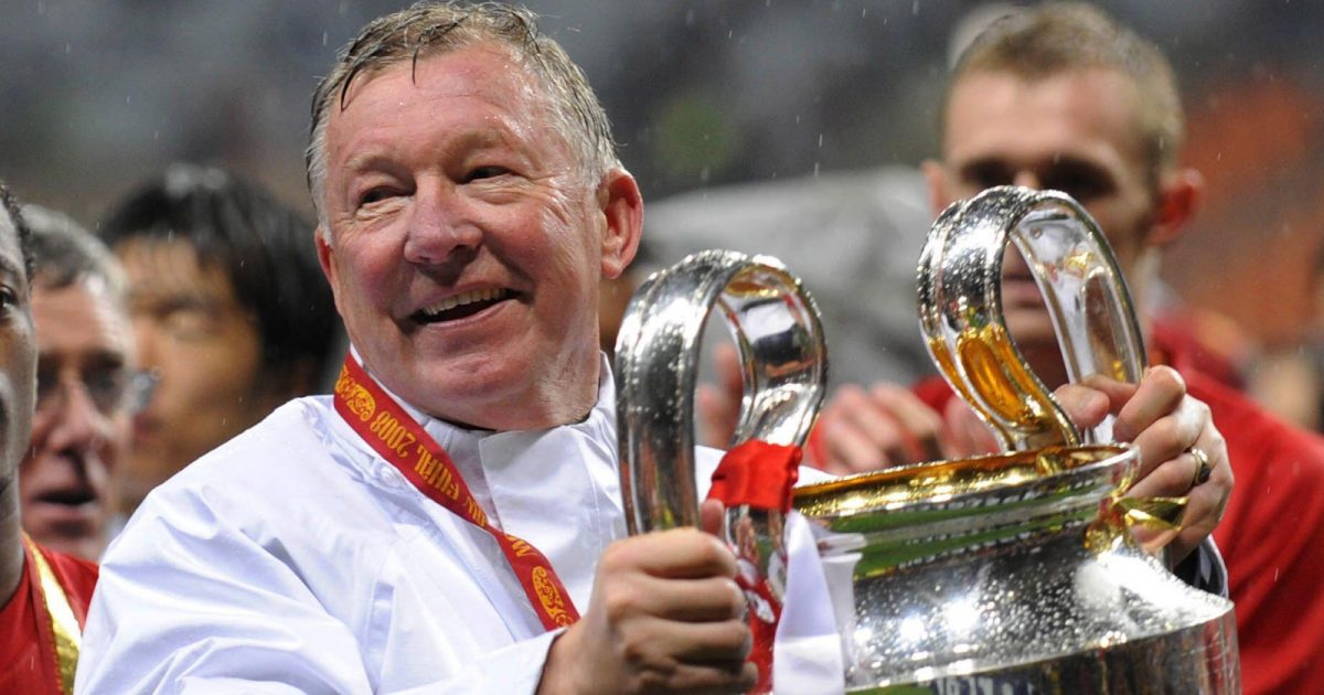 Chelsea v Manchester United 2008 Champions League Final - Luzhniki Stadium, Moscow, Russia - 21/5/08 Manchester United manager Alex Ferguson celebrates with the trophy
