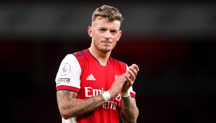 Ben White applauds the Arsenal fans.