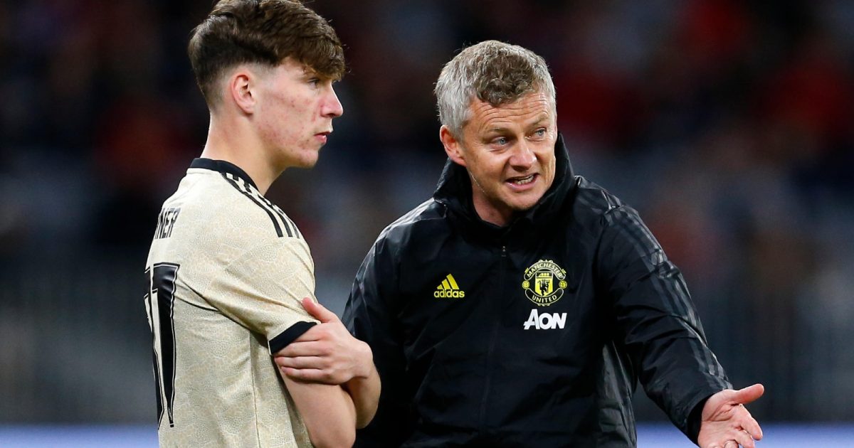 Pre-season friendly football, Perth Glory versus Manchester United; Ole Gunnar Solskjaer Manager of Manchester United gives instructions to James Garner of Manchester United before he came on as a substitute, Optus Stadium, Perth, Western Australia. 13th July, 201913th July 2019, Optus Stadium, Perth, Western Australia