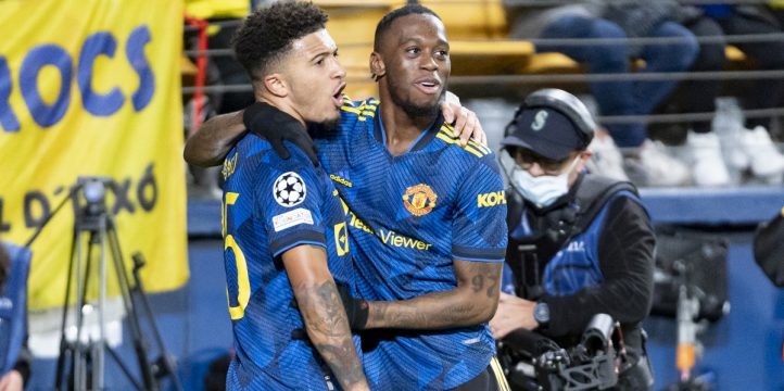 Manchester United's Jadon Sancho and Aaron Wan-Bissaka celebrate against Villarreal