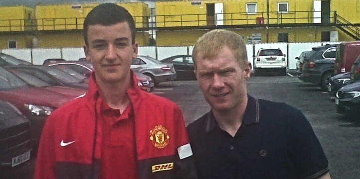 Former Manchester United youth team player Alex Cvetkovic with Paul Scholes