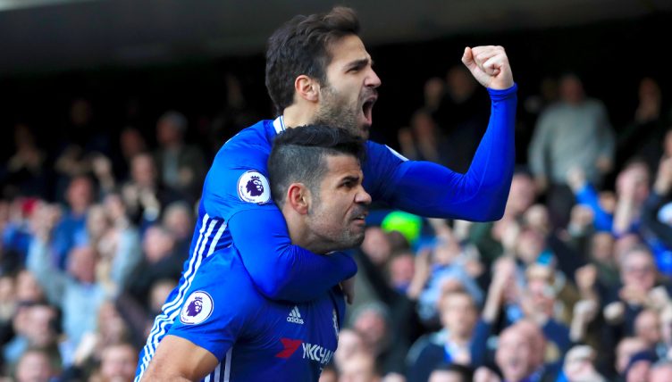 Diego Costa and Cesc Fabregas celebrating the goal vs West Brom, December 2016
