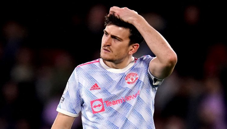 Harry Maguire after getting sent off against Watford, Vicarage Road, November 2021.