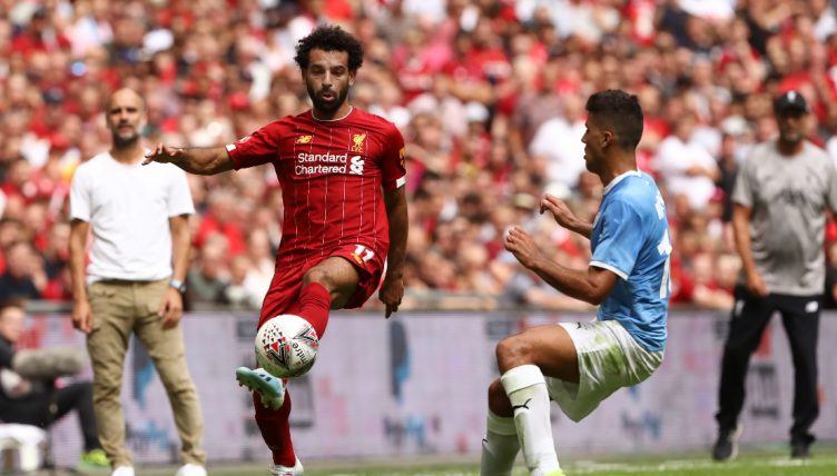 Mohamed Salah and Rodri Hernandez compete for the ball, Wembley, August 2019
