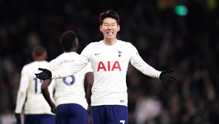 Son Heung-min celebrates scoring their side's second goal of the game during the Premier League match at the Tottenham Hotspur Stadium, London. Picture date: Thursday December 2, 2021.