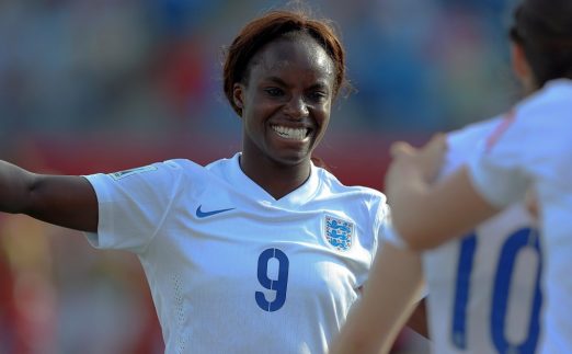 Eniola Aluko celebrates an England goal at the 2015 Women's World Cup. Moncton Stadium in Moncton, New Brunswick, Canada. 13 June, 2015.