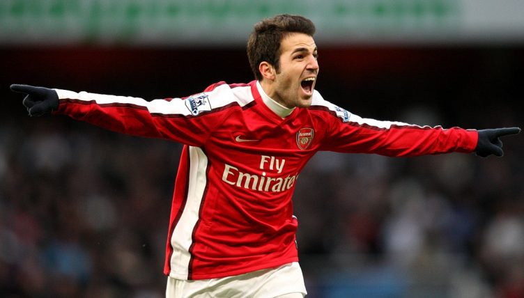 Cesc Fabregas celebrates after scoring for Arsenal.. Emirates Stadium, December 2009.
