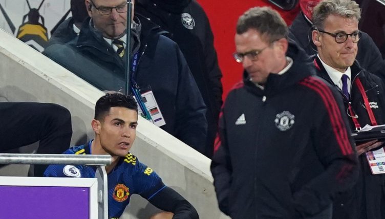 Cristiano Ronaldo reacts to Ralf Rangnick subbing him off, Brentford vs Man Utd, January 19, 2022.