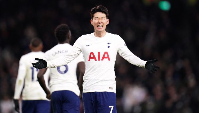Heung-Min-Son celebrates his goal against Brentford in the Premier League, Tottenham Hotspur Stadium, December 2021