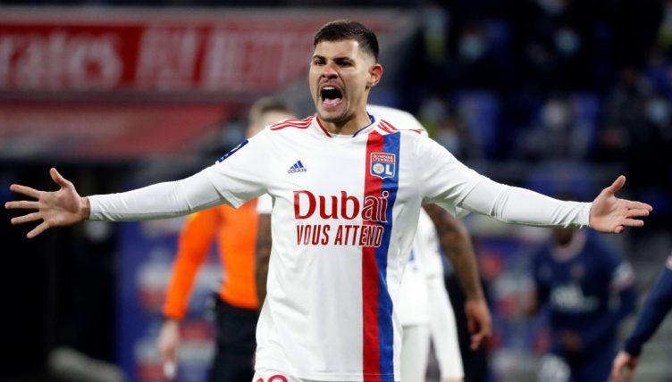 Lyon midfielder Bruno Guimaraes during their draw with PSG in Lyon, France, January 2022.