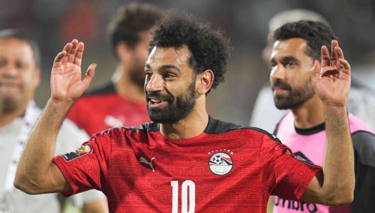 Mohamed Salah celebrating after Egypt win. Ahmadou Ahidjo Stadium on January 30, 2022.
