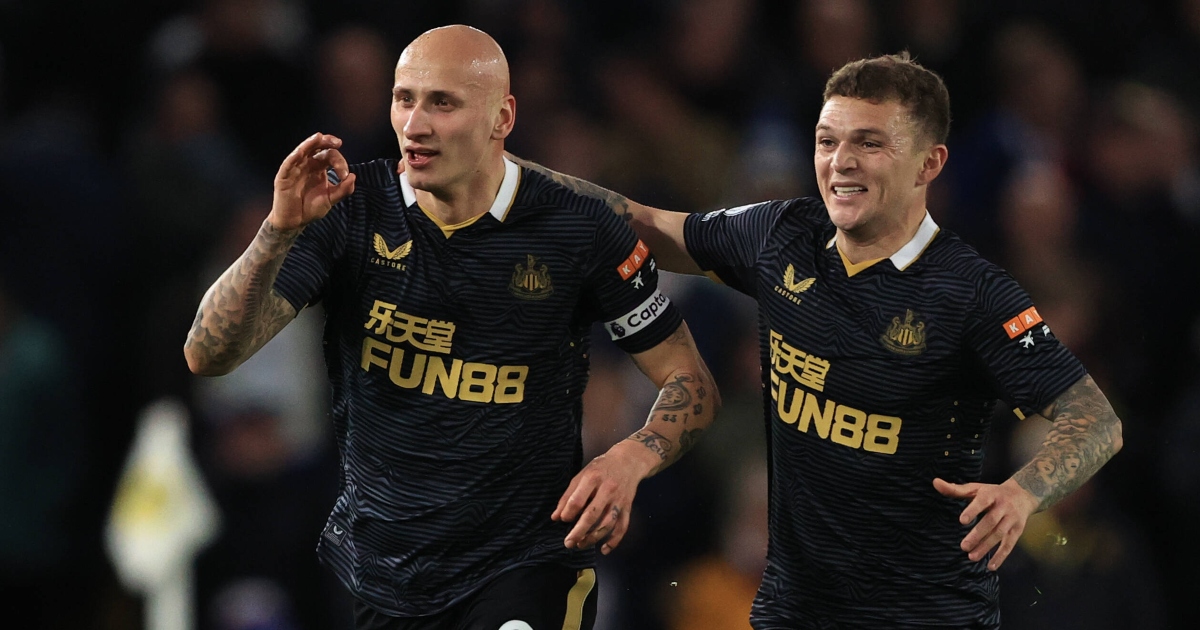 Newcastle's Jonjo Shelvey celebrates after scoring against Leeds at Elland Road. 22nd January 2022.