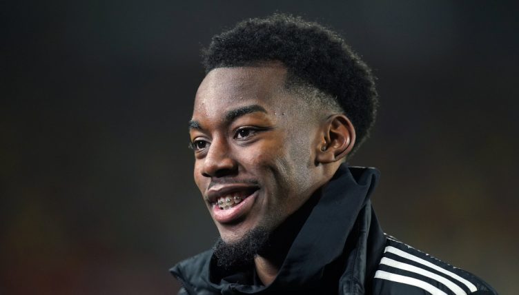 Anthony Elanga smiling after Manchester United's match against Brentford in the Premier League which they won 3-1, The Brentford Community Stadium 19 January 2022.
