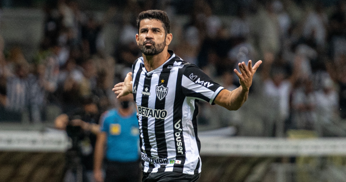 Diego Costa celebrates after scoring for Atletico Mineiro. Mineirao stadium. November 2021.
