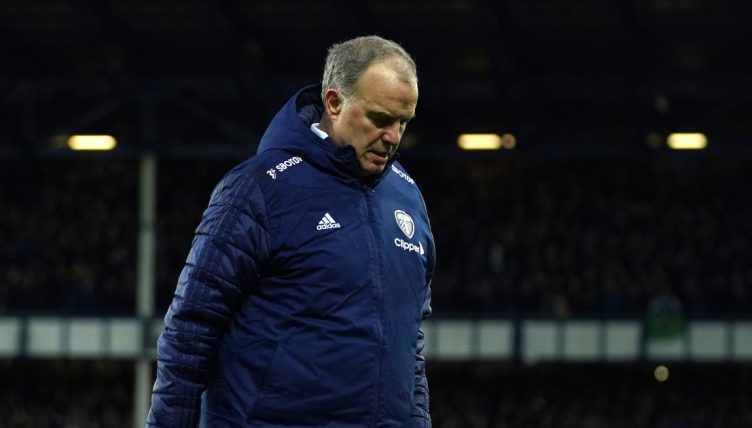 Leeds' Bielsa looks towards the ground