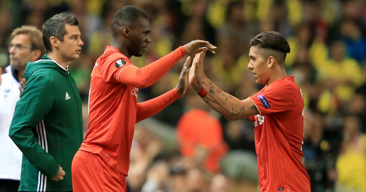 Liverpool striker Christian Benteke arrives as a substitute in place of Roberto Firmino, Europa League semi-final vs Villarreal, Anfield, Liverpool, 05 May 2016