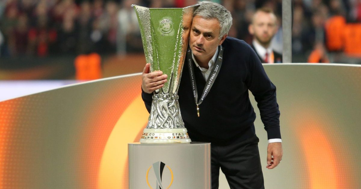 Manchester United manager Jose Mourinho celebrates with the trophy after winning the UEFA Europa League Final in Stockholm, 24 May 2017