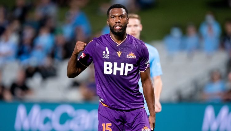 Daniel Sturridge pumps his fist during the match between Sydney FC and Perth Glory at Netstrata Jubilee Stadium on January 22, 2022.