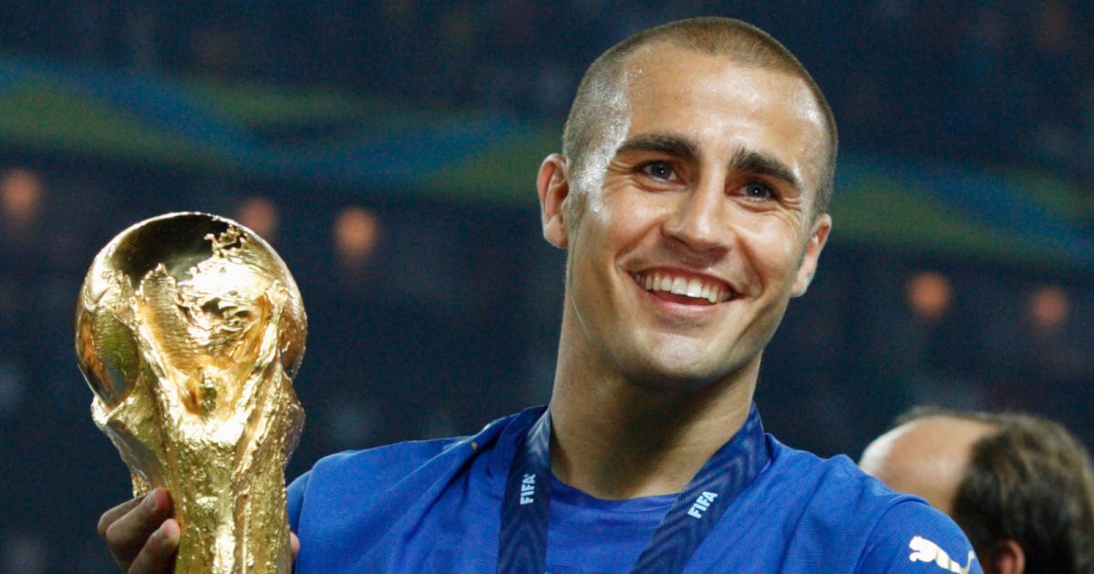 Fabio Cannavaro lifts the FIFA World Cup trophy after the 2006 final between Italy and France at Olympiastadion, Berlin, Germany, July 2006.